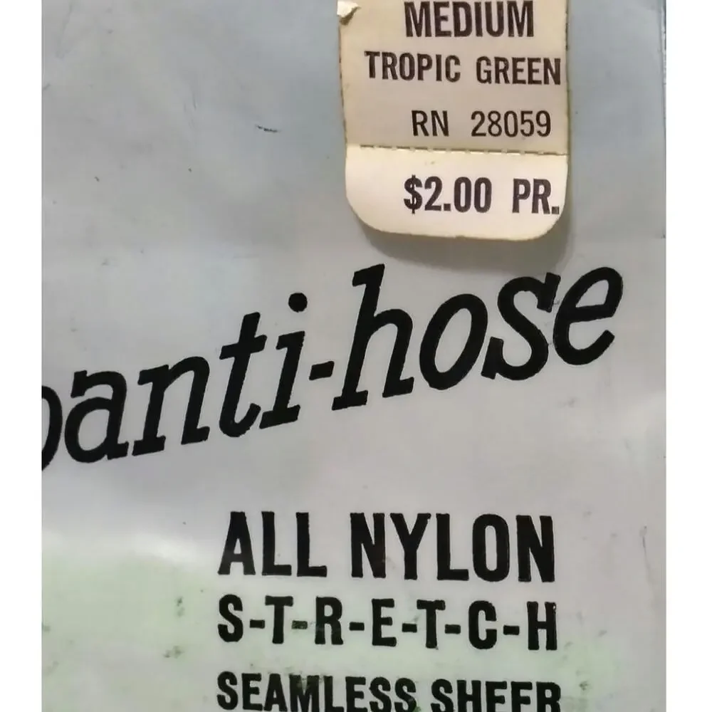 2 Pair 1960s Green All Nylon Stretch Seamless Sheer Panti-Hose Hosiery Size M